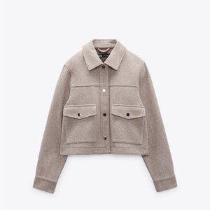 Zara Taupe Cropped Wool-Blend Jacket